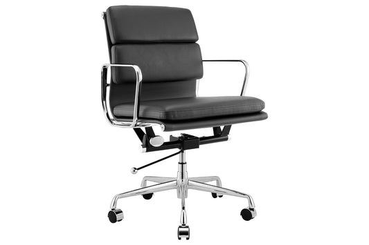 Matt Blatt Eames Replica Low Back Soft Pad Leather Office Chair (Black / Chrome) - Auzzistore