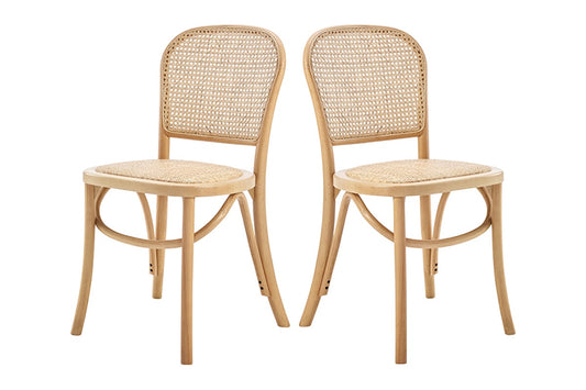 Set of 2 Matt Blatt Felix Bentwood Dining Chairs (Natural Beech/Rattan)