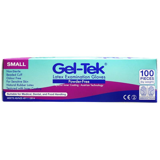 Geltek Powder-Free Latex Examination Gloves - Small (100 Pieces/Box)