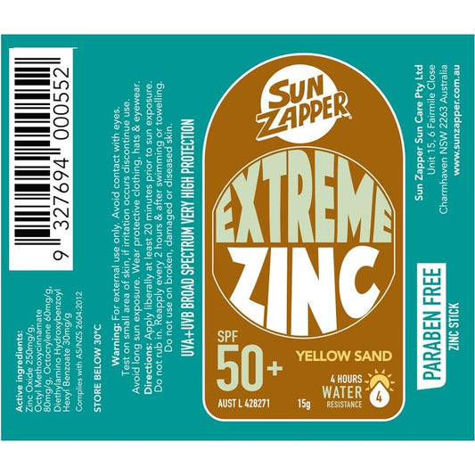 SUN ZAPPER Extreme Zinc Stick SPF 50+ Yellow Sand 15g - Maximum Protection