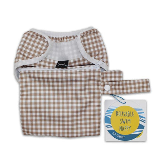 tyoub Adjustable Reusable Swim Nappy & Wet Bag - Fawn Gingham Check (One Size)