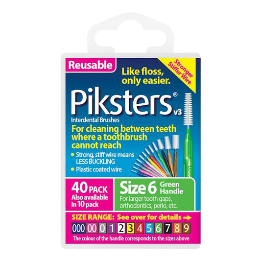 Piksters Interdental Brushes Green Size 6 - 40 Pack for Effective Oral Care