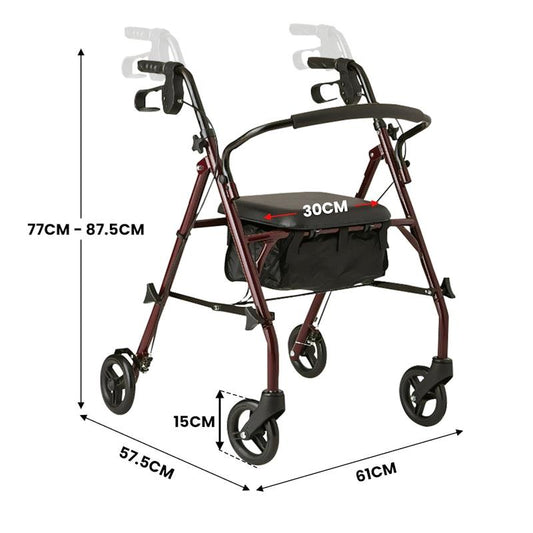 Orthonica Foldable Steel Frame Rollator Mobility Aid - 4 Wheel Walker