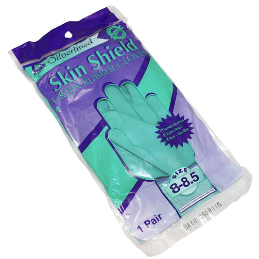Skin Shield Silver Lined Natural Rubber Gloves - Vanilla Scented, Green, Size 8-8.5