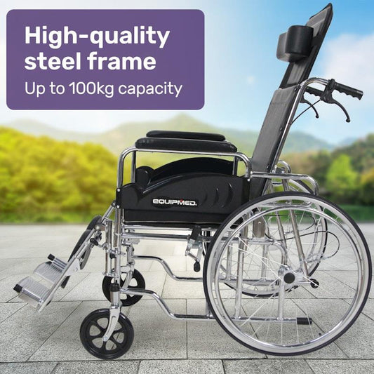 Equipmed SmartRide Deluxe Folding Manual Reclining Wheelchair - Black