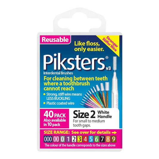 Piksters® Interdental Brushes White Size 2 - 40 Pack for Effective Oral Hygiene