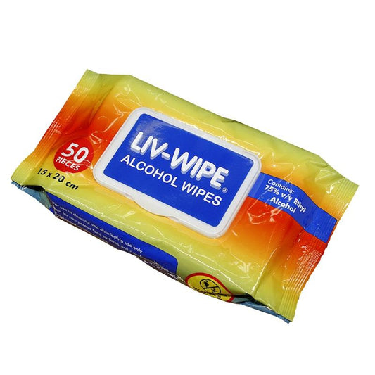 Liv-Wipe Antibacterial 70% Isopropyl Alcohol Wipes - 50 Count Pack