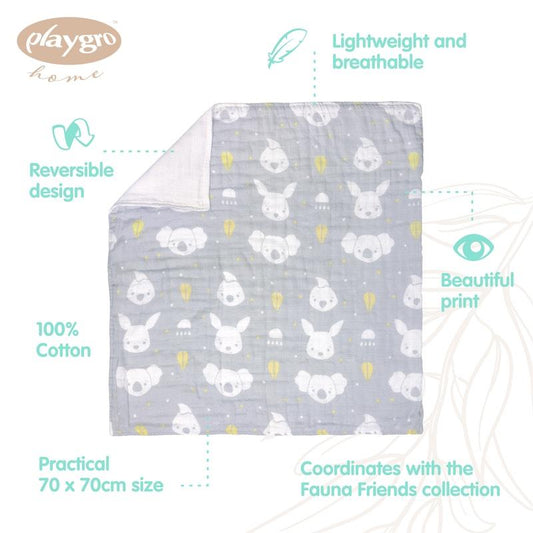 Playgro Fauna Friends Muslin Pram Blanket - Soft & Stylish Comfort-Auzzi Store