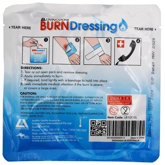 Livingstone Sterile Burn Dressing 10x10cm - Soothing Relief for Burns