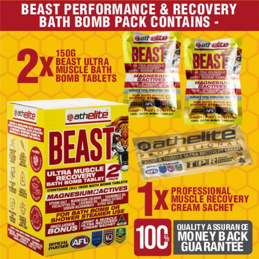 Athelite Beast Ultra Muscle Recovery Bath Bomb (2x150g Tablets) - 2 Pack - Auzzistore