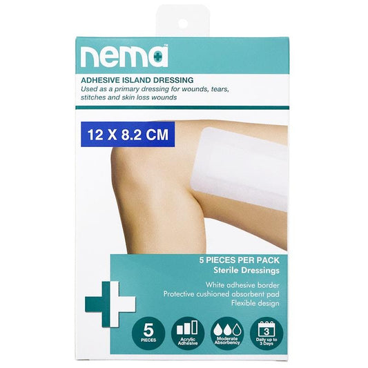Nema Adhesive Island Dressing Non-Adherent Pad Sterile 12 x 8.2cm - 5 Pieces/Box-Auzzi Store