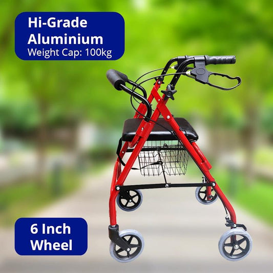 Livingstone Adjustable Aluminium Rollator with Handbrake & Basket (79-90cm)