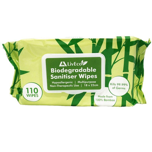 LivEco Sanitiser Disinfectant Bamboo Natural Wipes - 110 Wipes (4 Pack)