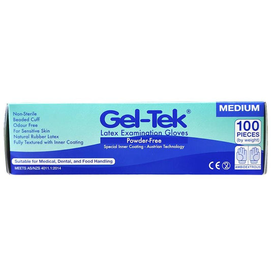 Geltek Powder-Free Latex Examination Gloves - Medium (100 Pieces/Box)