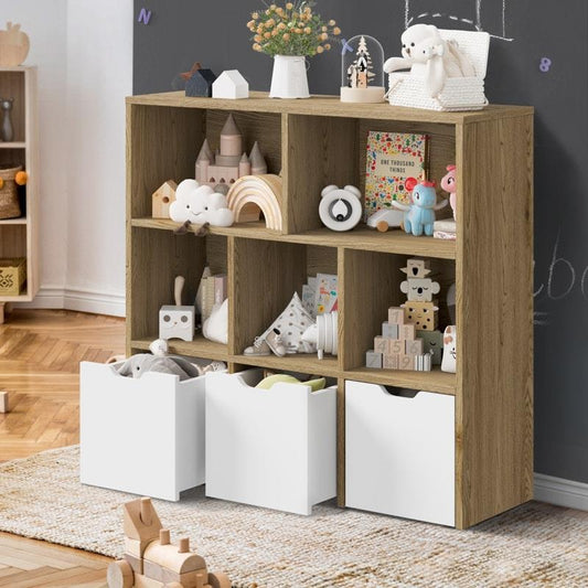 Oikiture Kids Bookcase Toy Organizer with Removable Bins - Natural & White-Auzzi Store