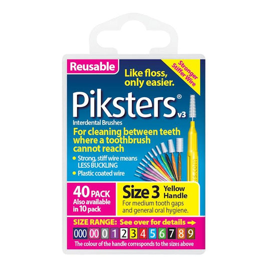 Piksters® Interdental Brushes Yellow Size 3 - 40 Pack for Comprehensive Dental Care
