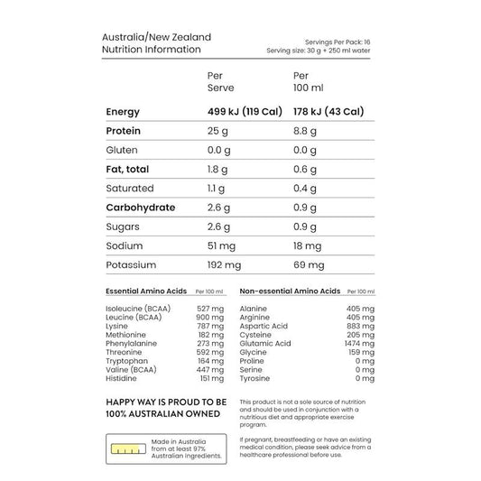 Happy Way Flavourless Whey Protein Powder 500g - Natural Muscle Strength Booster