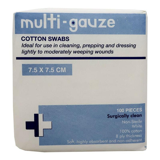 Livingstone Non-Sterile Gauze Swabs 8 Ply Cotton 7.5x7.5cm - 100 Pieces/Box