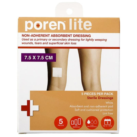 Poren-Lite Sterile Non-Adherent Absorbent Dressing - 7.5 x 7.5cm (5 Box)