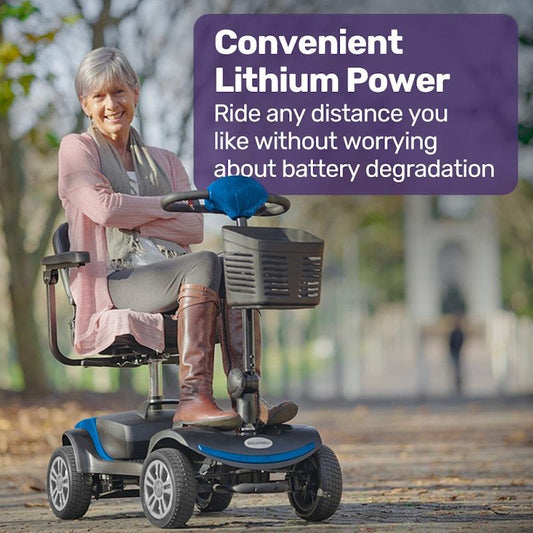 Equipmed Freeroam+ Mid-Sized Foldable Electric Lithium Mobility Scooter - Blue - Auzzistore