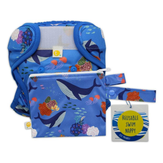 Tyoub x Suki McMaster Adjustable Reusable Swim Nappy & Wet Bag - Whales (One Size)-Auzzi Store