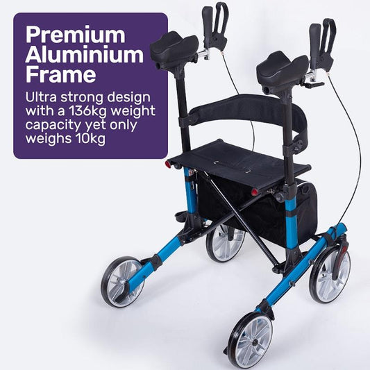 Equipmed ErgoStride Upright Rollator Walker with Forearm Support - Blue