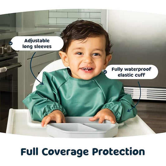 Tiny Twinkle Mess-Proof Full Sleeve Bib 2 Pack - Slate & Olive (Large 2-4Y)