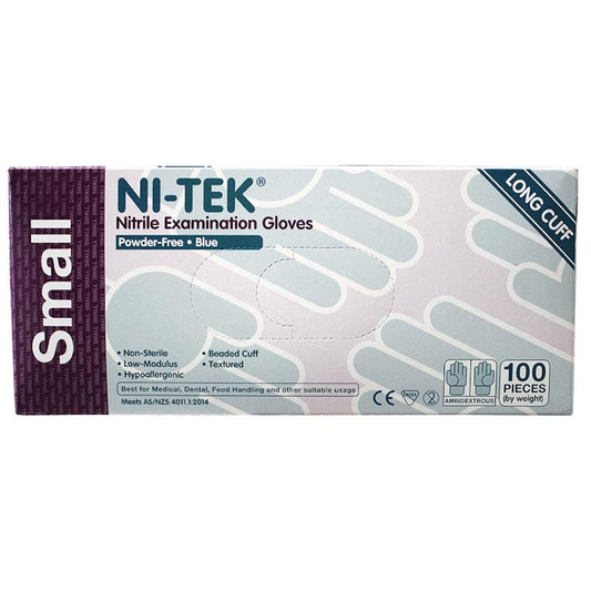 NI-TEK Nitrile Examination Gloves Long Cuff AS NZ Powder Free Small - 100 Pieces-Auzzi Store