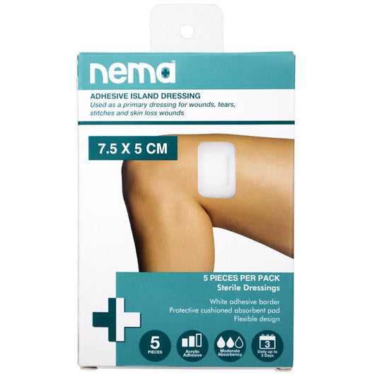 Nema Adhesive Island Dressing - Non-Adherent Sterile Pad 7.5 x 5cm (5 Pieces/Box)-Auzzi Store