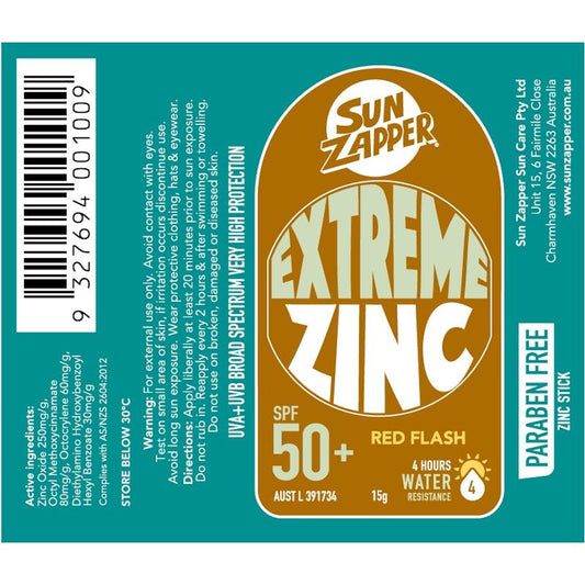 SUN ZAPPER Extreme Zinc Stick SPF 50+ Red Flash 15g - Ultimate Sun Protection