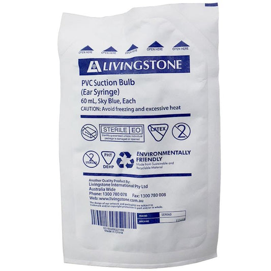 Livingstone 60ml Ear Syringe Suction Bulb - Sterile, PVC, Latex Free