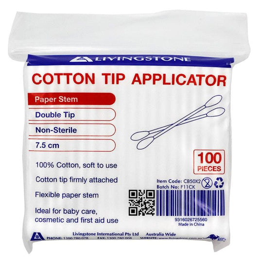 Livingstone Biodegradable Cotton Tip Applicators - 100 Pieces (7.5cm)-Auzzi Store
