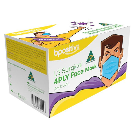 bpositive Non-Sterile Surgical Mask L2 Ear Loop - 4 Layers - 2 Pack - Auzzistore