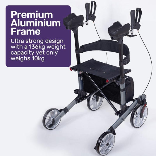 Equipmed ErgoStride Upright Rollator Walker with Forearm Support - Grey