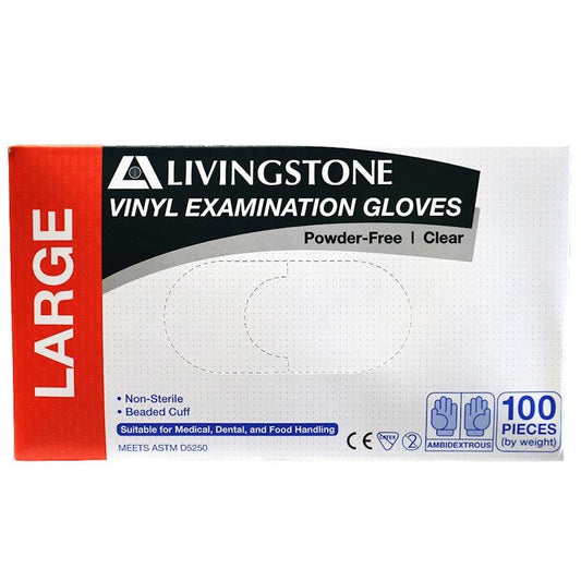 Livingstone Vinyl Examination Gloves ASTM Powder Free Large - 100 Pieces - Auzzistore