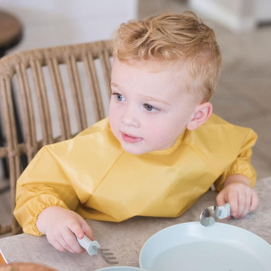 Tiny Twinkle Mess-Proof Full Long Sleeve Bib 2 Pack - Taupe & Dandelion (Large 2-4Y)