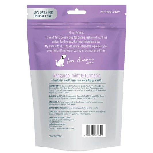 Bell & Bone Kangaroo, Mint & Turmeric Dental Sticks - Medium (10 Sticks)