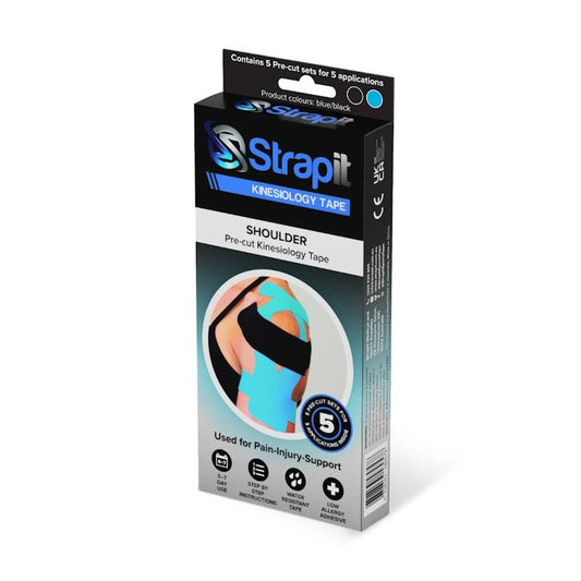 Strapit Shoulder Precut Kinesiology Tape - BLACK/BLUE - Box of 5 (2 Pack)