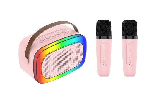 Mini Karaoke Machine with 2 Wireless Microphones (Pink) - Auzzistore