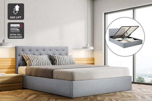 Shangri-La Newport Gas Lift Bed Frame (Pewter Grey, Queen)
