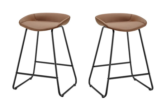 Set of 2 Shangri-La Valencia Faux Leather Counter Stools (Tan/Black)