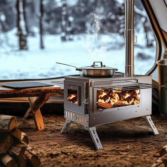 Stainless Steel Wood Burning Stove 1 Burner Camping BBQ with Chimney – view 2 - Auzzistore