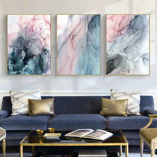 Wall Art 50cmx70cm Colorful Ink Abstract 3 Sets Gold Frame Canvas – view 2 - Auzzistore