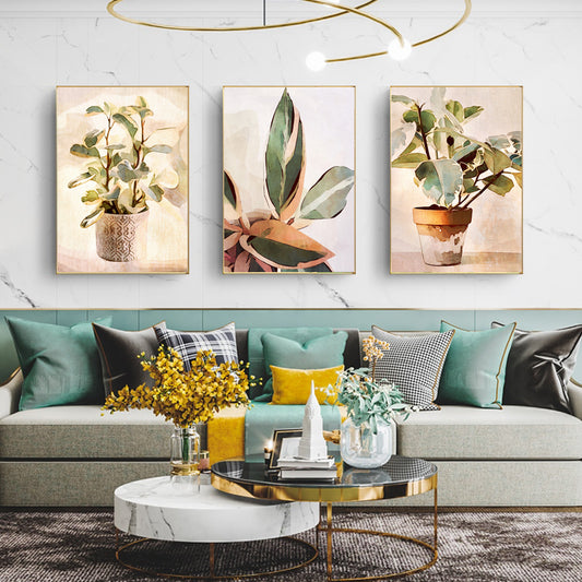 Wall Art 60cmx90cm Botanical Leaves Watercolor Style 3 Sets Gold Frame Canvas – view 2 - Auzzistore