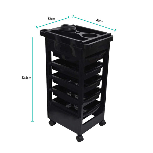 6 Tier Hairdressing Trolley Black 82x49x32cm Salon Hair Colouring Rolling Cart – view 2
