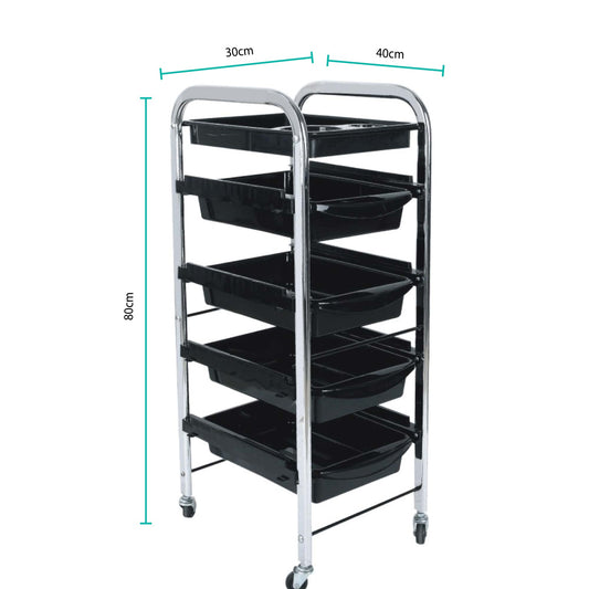 5 Tier Hairdressing Trolley Black 80x40x30 Salon Hair Colour Storage Metal Cart – view 2 - Auzzistore