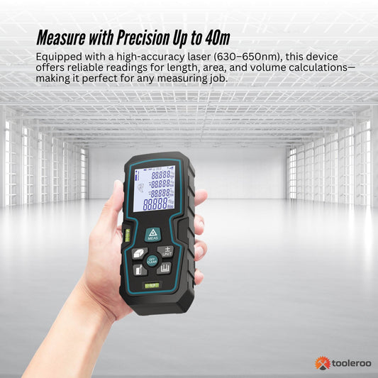Tooleroo 40m Digital Laser Distance Measurer - LCD Area Volume Meter Tool – view 2 - Auzzistore