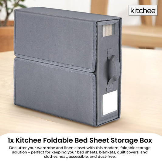 1x Kitchee Foldable Bed Sheet Storage Box – Linen & Closet Organiser Grey – view 2 - Auzzistore