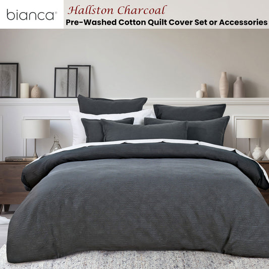 Bianca Hallston Charcoal Pre-Washed Cotton Quilt Cover Set Super King – view 2 - Auzzistore