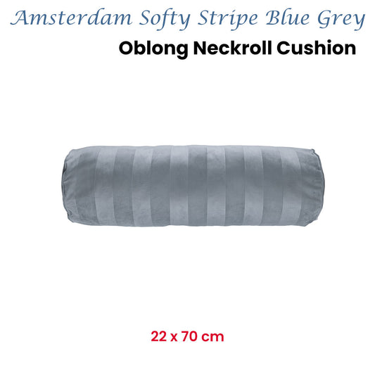 KAAT Amsterdam Softy Stripe Blue Grey Oblong Neckroll Filled Cushion 22cm x 70cm – view 2 - Auzzistore